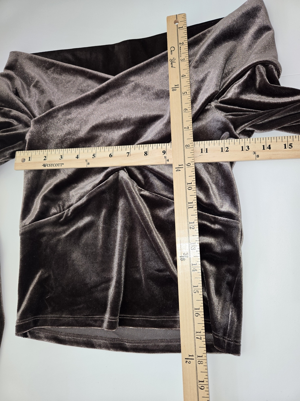 NWT All Saints Brown Velvet Off-Shoulder Top Long Sleeve Blouse Asymmetrical 6 - Picture 7 of 11